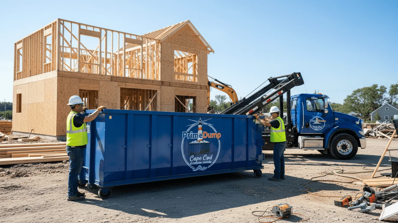 construction dumpster being delivered